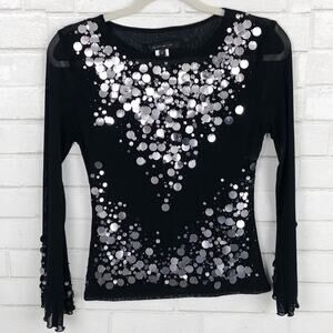 She’s Black Y2K Sparkle Mesh Blouse Size Small Disco Top